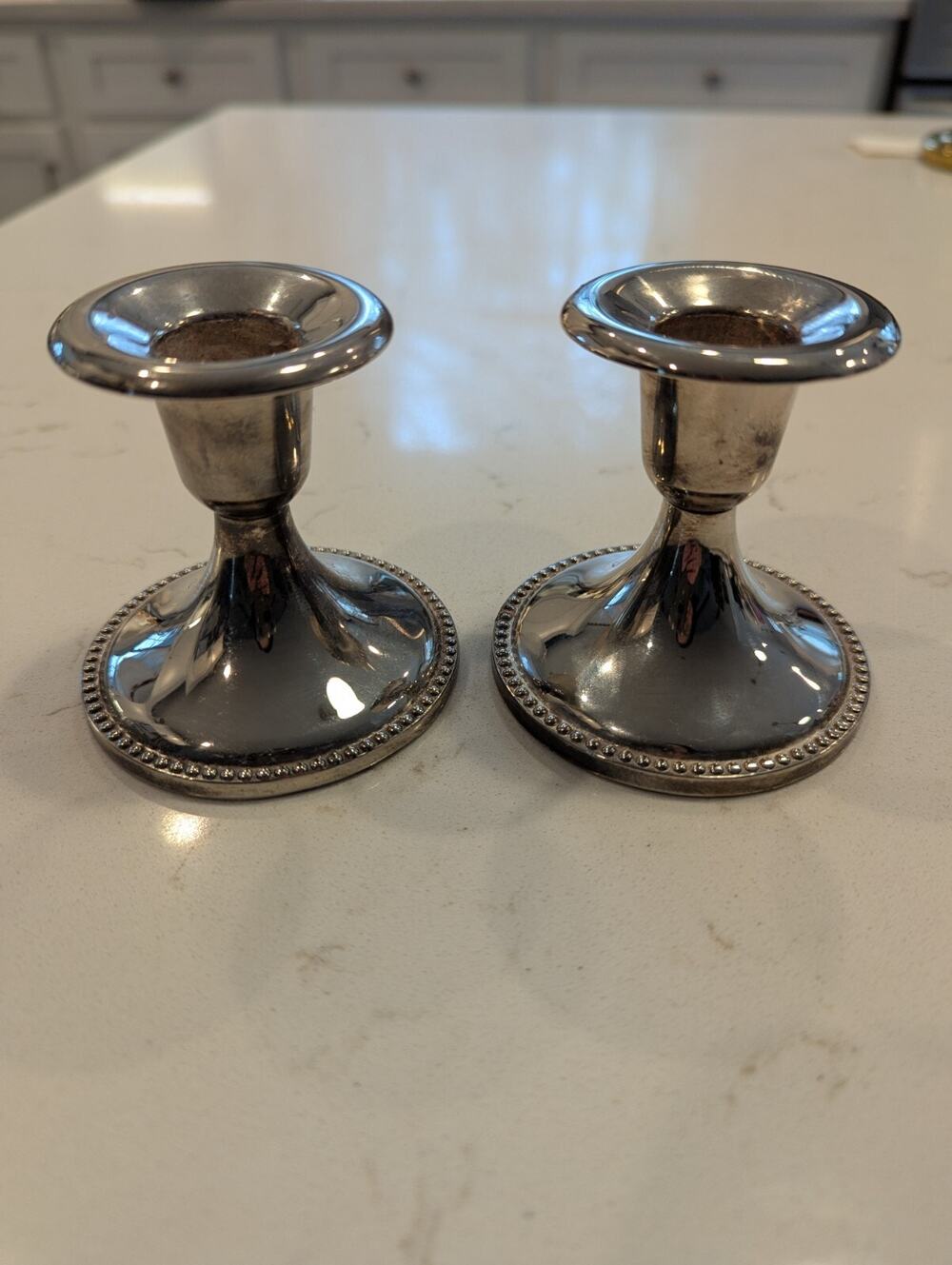 Silver Plated Vintage Candle Holders Set Of 2~ 3" X 3" Flared Base Elegant Retro